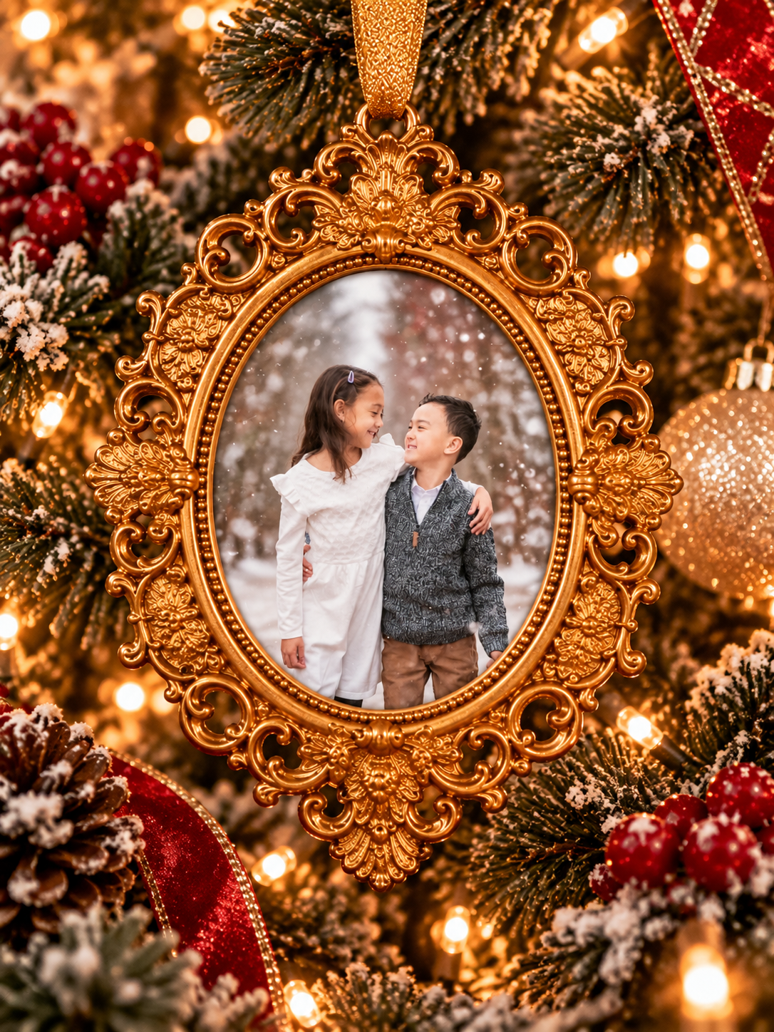 Personalized Vintage Photo Frame Christmas Ornament