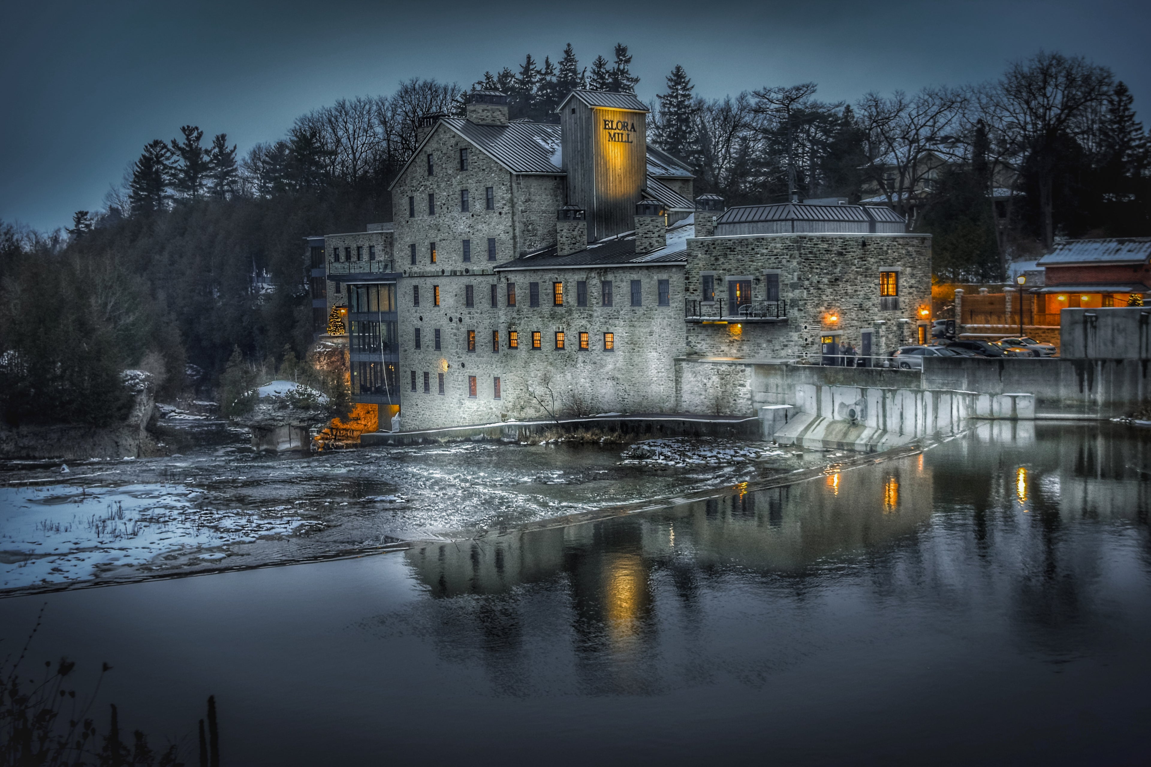 Elora Mill at night